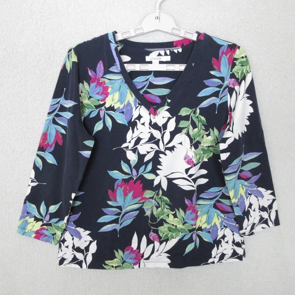 Chicos Womens Floral Print 3/4 Sleeve V Neck Top Size 1 M - Picture 1 of 7